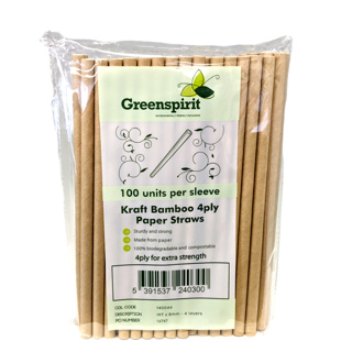 GS Kraft Bamboo 4ply paper straws 8mm x 197mm (48x